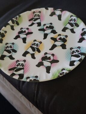 Panda Print Kids Accessory Plate - White with Multicolor Accents
